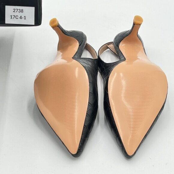 Black Crocodile Printing Kitten Heels Office Pumps Pointed Toe Slingback Shoes - Picture 5 of 7